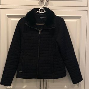 Andrew Marc black quilted jacket faux fur Perfect